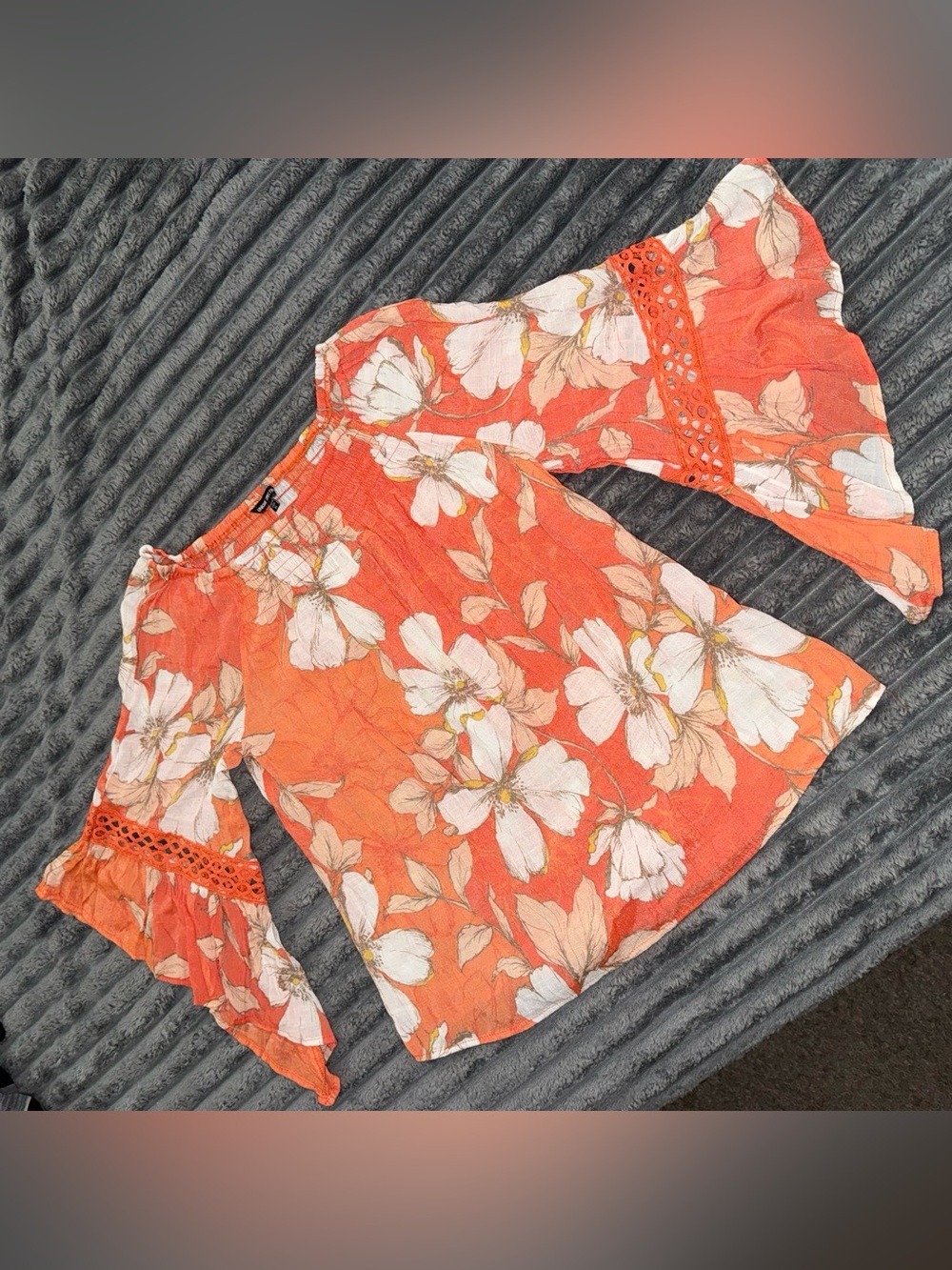 Boho Unique Spectrum Orange Floral Shirt XL